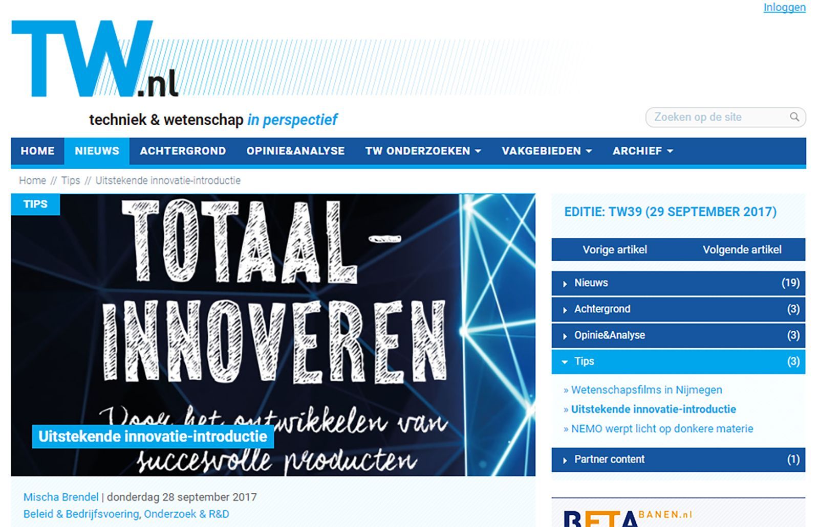 Technisch Weekblad - Leo Haffmans - Totaalinnoveren